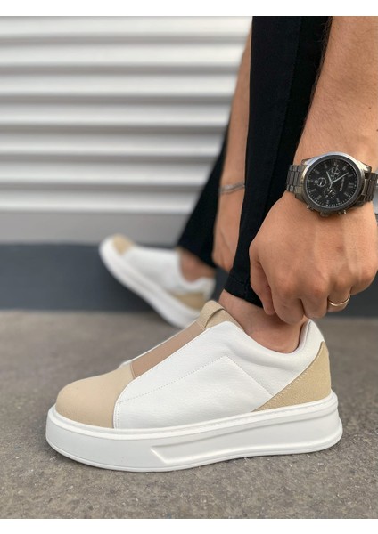 JY007 Alba Lastikli Günlük Erkek Sneaker - Bej Beyaz modelleri