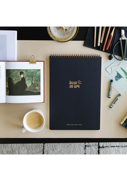 A4 Siyah Kraft Kapak 60 Yaprak 140 Gr. Perforajlı Eskiz Defteri - Sketch Book