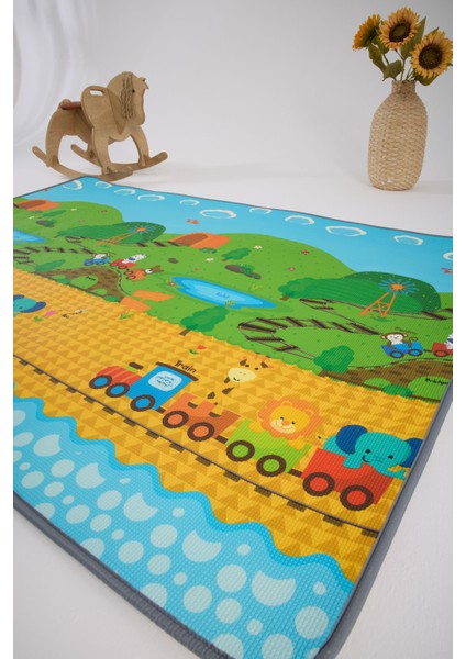 Monimubaby Çift Taraflı Oyun Matı-Oyun Halısı 140X200X1 cm