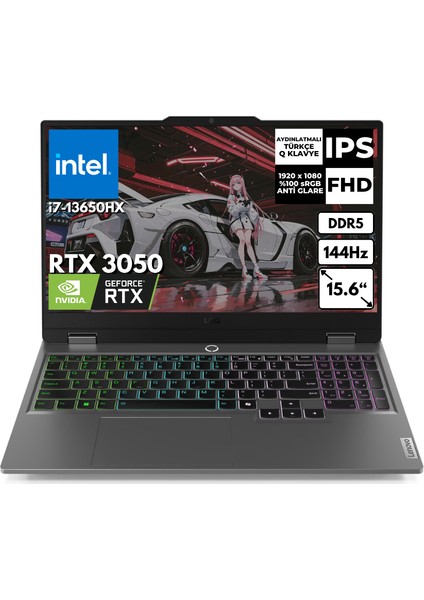 Loq 15IRX9 I7-13650HX 24-Gbddr5 512 GB SSD 6gb RTX3050 144Hz 15.6" Fhd Windows 11 Pro Taşınabilir Bilgisayar 83DV011ATRAT67
