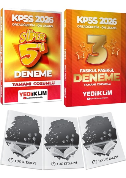 2026 Kpss Ortaöğretim-Önlisans Genel Yetenek Genel Kültür Tamamı Çözümlü Süper 5 Deneme - 3 Yıldız Fasikül Deneme + Hediye