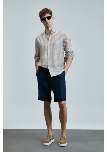 Alfred Erkek Keten Pamuklu Gömlek Regular Fit Mavi fiyatları