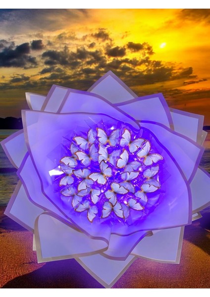 LED Işıklı Büyük Boy Mor Lila Kelebek Buketi Kalıcı Hediye Anneye Sevgiliye Arkadaşa fiyatları