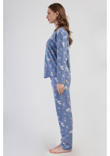 Pamuklu Kadın Düşük Omuz Uzun Kol Pijama Takım , 411006 modelleri