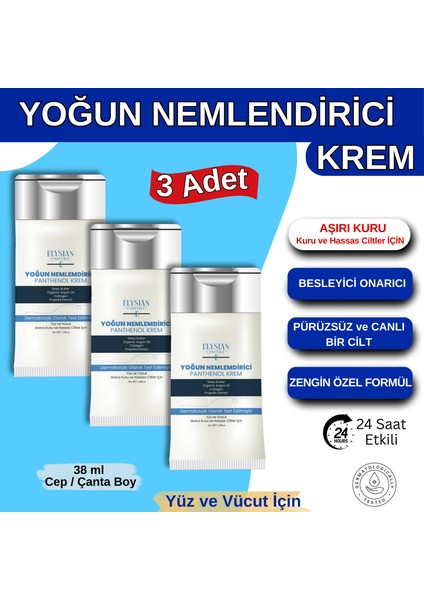 Yoğun Nemlendirici Panthenol Yüz ve Vücut Kremi Cep, Çanta, Küçük Boy 3'lü Set | Kuru ve Hassas Ciltlere 24 Saat Bakım - Organik Argan Yağı, Shea Butter Yağı Propolis Collagen Içerikli