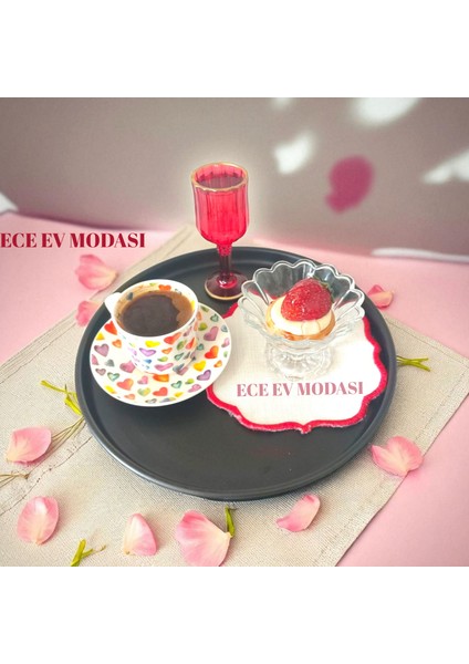 6'lı Metal Yuvarlak Çay, Kahve, Pasta Servis Tepsisi Dekoratif Sunum Tepsisi 24 cm
