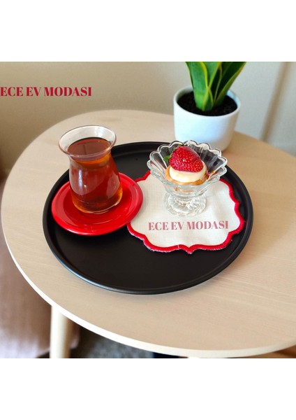6'lı Metal Yuvarlak Çay, Kahve, Pasta Servis Tepsisi Dekoratif Sunum Tepsisi 24 cm fiyatları