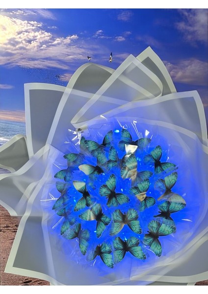 Anneler Günü LED Işıklı Mavi Kelebek Buketi Sevgiliye Özel Hediye Çiçek Doğum Günü Kız Arkadaşa Eşe fiyatları