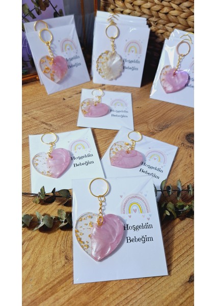 Sevgiliatolyemm SevgiliAtolyemm mutluluk getirmesi dileğiyle Gökkuşağı Kartlı Pembe Kalp Anahtarlık 15 Adet Bebek Hediyelikleri Doğum Günü Baby Shower modelleri