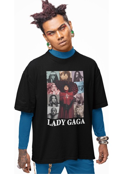 Unisex Lady Gaga Baskılı Tişört, Oversize Müzik Temalı T-Shirt