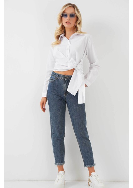 Kadın Bağlamalı Uzun Kol Beyaz Kadın Gömlek 20325 fiyatları