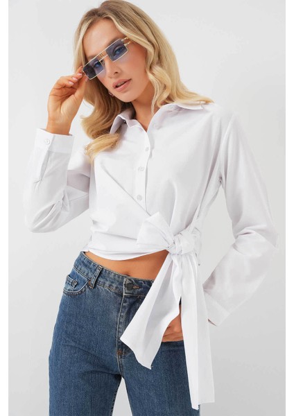 Kadın Bağlamalı Uzun Kol Beyaz Kadın Gömlek 20325 modelleri