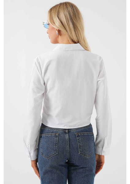 Kadın Bağlamalı Uzun Kol Beyaz Kadın Gömlek 20325 indirimleri