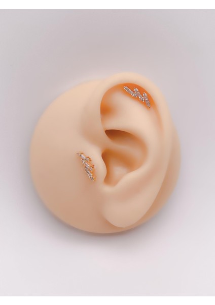 Cerrrahi Çelik Piercing ( Pirsing ) Üç Ince Taşlı Tragus Helix Piercing (1ADET)