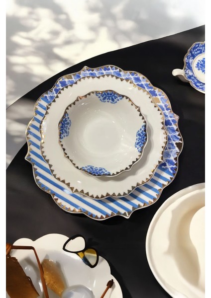 24 Parça Yaldız Süslemeli Bone China 6 Kişilik Sofra Yemek Takımı