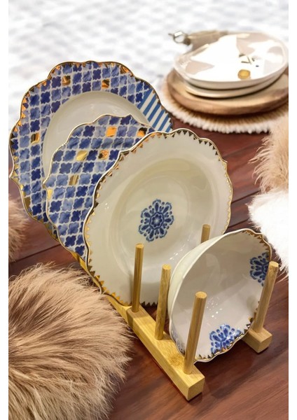 24 Parça Yaldız Süslemeli Bone China 6 Kişilik Sofra Yemek Takımı