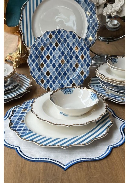 24 Parça Yaldız Süslemeli Bone China 6 Kişilik Sofra Yemek Takımı
