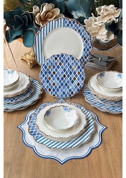 24 Parça Yaldız Süslemeli Bone China 6 Kişilik Sofra Yemek Takımı