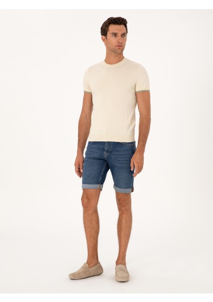 Erkek Açık Mavi Regular Fit Jean Şort 50268698-DN0022