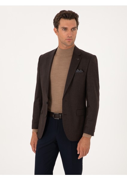 Erkek Kahverengi Slim Fit Yün Karışımlı Ceket 50292488-VR029