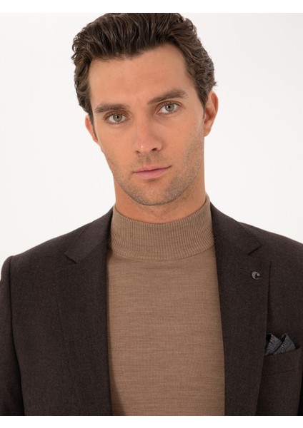 Erkek Kahverengi Slim Fit Yün Karışımlı Ceket 50292488-VR029 fiyatları