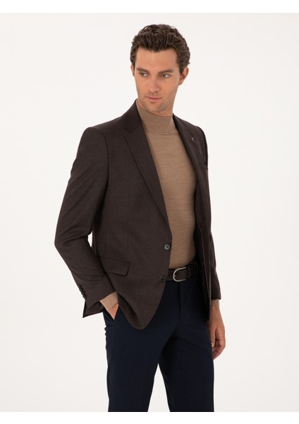Erkek Kahverengi Slim Fit Yün Karışımlı Ceket 50292488-VR029 modelleri
