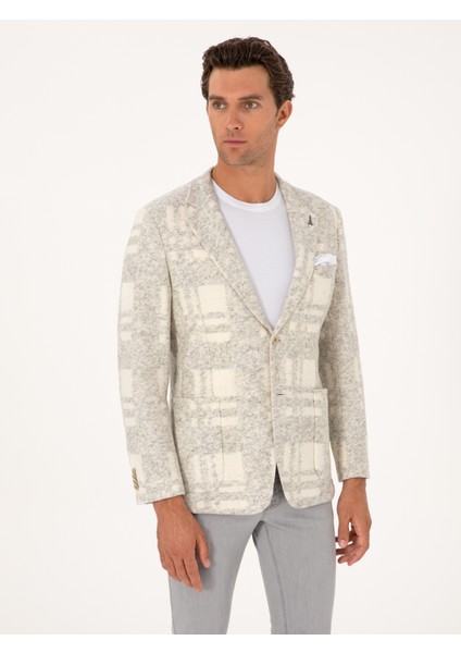 Erkek Beyaz Slim Fit Yün Karışımlı Flanel Ceket 50272733-VR013