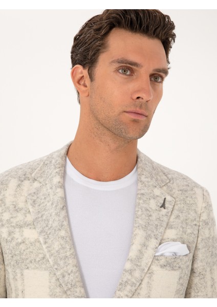 Erkek Beyaz Slim Fit Yün Karışımlı Flanel Ceket 50272733-VR013 fiyatları