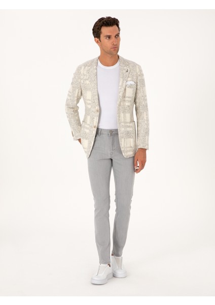 Erkek Beyaz Slim Fit Yün Karışımlı Flanel Ceket 50272733-VR013 fırsatları