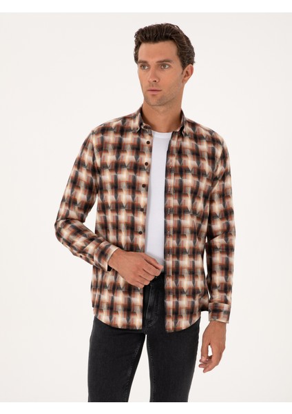 Erkek Kiremit Slim Fit %100 Pamuk Desenli Gömlek 50291335-VR031