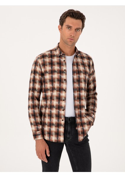 Erkek Kiremit Slim Fit %100 Pamuk Desenli Gömlek 50291335-VR031 modelleri