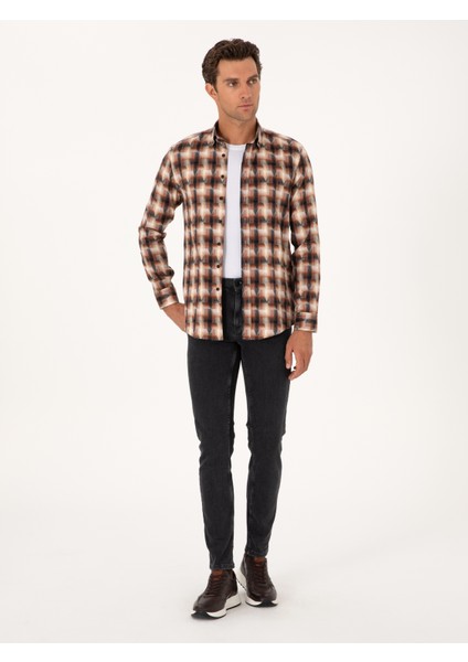 Erkek Kiremit Slim Fit %100 Pamuk Desenli Gömlek 50291335-VR031 fırsatları