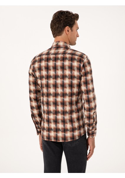 Erkek Kiremit Slim Fit %100 Pamuk Desenli Gömlek 50291335-VR031 indirimleri
