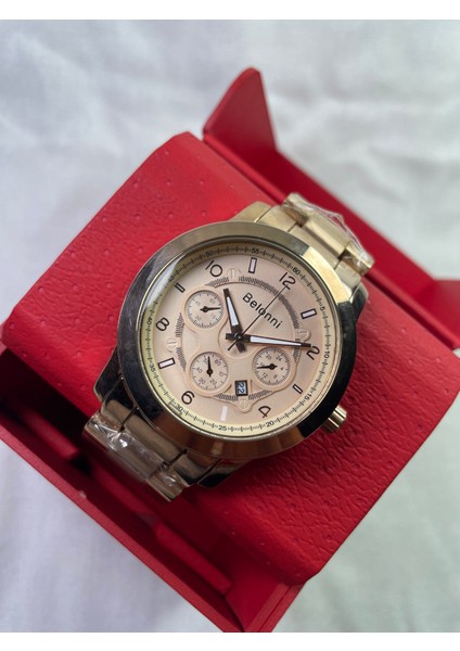 Full Rose Gold Kalın Kasalı Küçük Rakamlı Çizgili Unisex Kol Saati modelleri