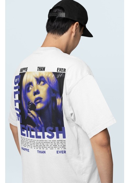 Unisex Happie Than Ever Sırt Yazılı Tişört, Oversize Billie Eilish Baskılı T-Shirt modelleri