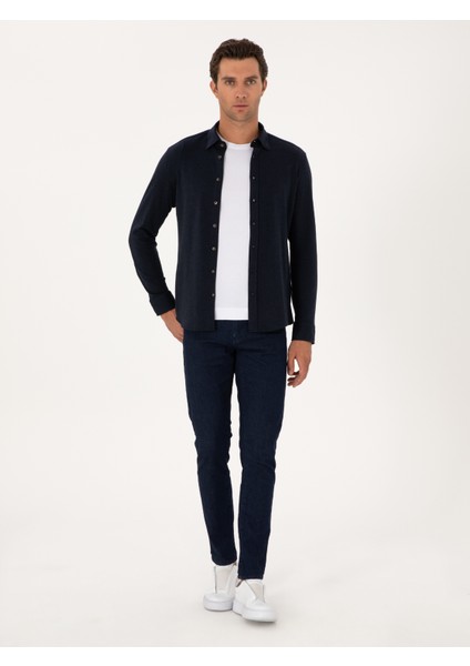Erkek Lacivert Slim Fit Uzun Kollu Gömlek 50291902-VR033