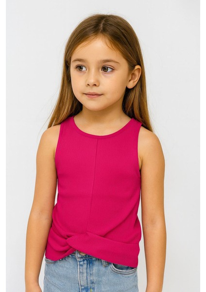 Kaşkorse Esnek Bel Detaylı Kız çocuk crop - Fuşya
