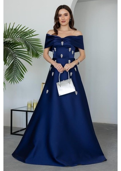 Madonnayakataş Detaylı Kiloş Uzunsaten Abiye