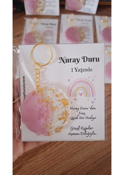 Sevgiliatolyemm Sevgiliatolyemm mutluluk getirmesi dileğiyle Gökkuşağı Kartlı Yuvarlak Anahtarlık 15 Adet Bebek Mevlüt Babyshower Doğum Günü