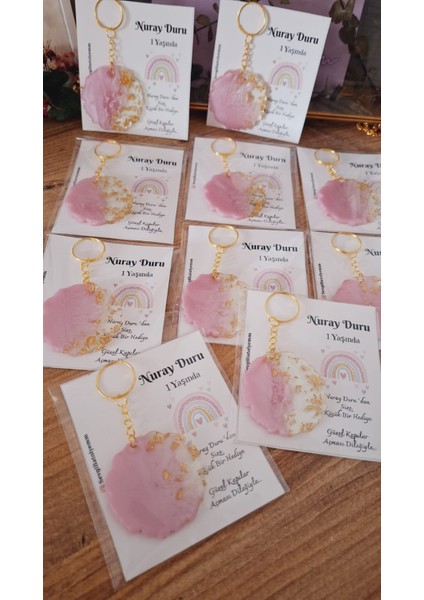 Sevgiliatolyemm Sevgiliatolyemm mutluluk getirmesi dileğiyle Gökkuşağı Kartlı Yuvarlak Anahtarlık 15 Adet Bebek Mevlüt Babyshower Doğum Günü modelleri