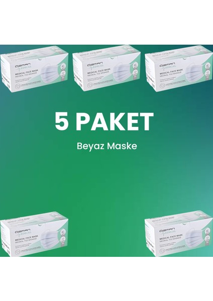 5 Paket Surgical Mask | 3 Katlı Beyaz Maske | Meltblown Ultrasonik