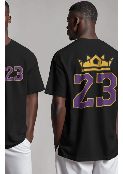 Unisex King 23 Le Bron James Sırt Baskılı Tişört, Oversize Basketbol Temalı T-Shirt