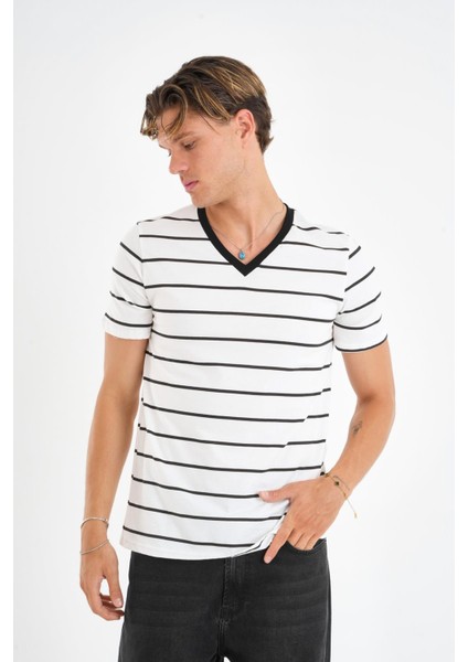 Alexandergardı V Yaka Çizgili T-Shirt modelleri