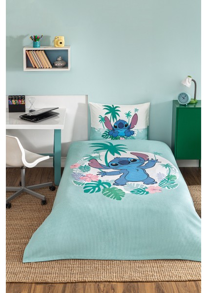 Stitch Summer Tek Kişilik Disney Lisanslı Lastikli Çarşaf Çocuk Nevresim Takımı