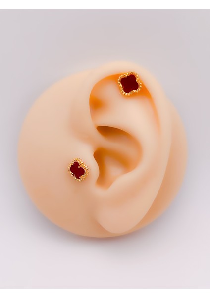 Cerrrahi Çelik Piercing ( Pirsing ) Marka Model Bordo Yonca Tragus Helix Piercing (1adet)
