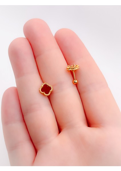 Cerrrahi Çelik Piercing ( Pirsing ) Marka Model Bordo Yonca Tragus Helix Piercing (1adet) fiyatları