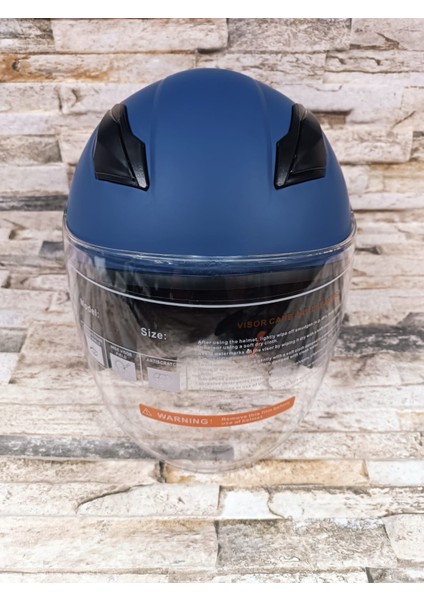 Yarım Çenesiz Açık Kask Mat Mavi