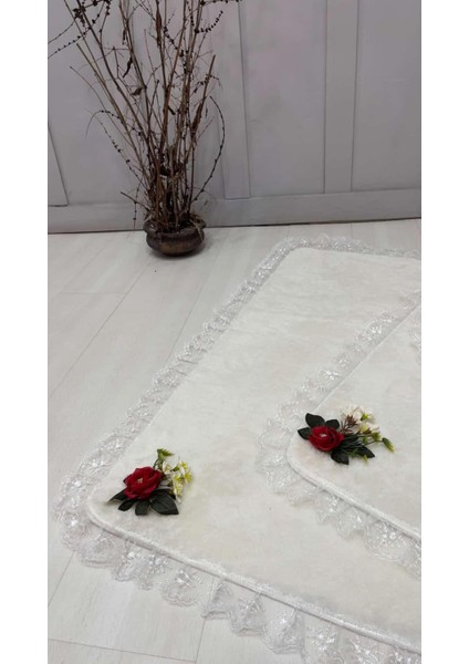 3'lü Krem Özel Tasarım Jel Kaymaz Taban Post Peluş Banyo Paspas Takımı (60X100-60X50-50X50 (Oval) fırsatları