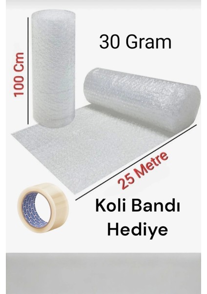 100 cm x 25 Metre Balonlu Naylon Koli Bandı Hediyeli Eşya Sarma Koruma Naylonu Patpat