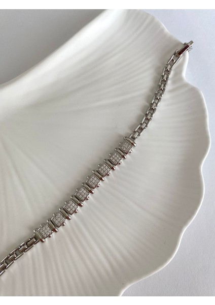 Xuping Kare Zirkon Taşlı Şerit Silver Bileklik modelleri